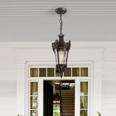 Antique Crown Outdoor Hanging Lantern with Ornate Metal Design, Coffee+Golden
