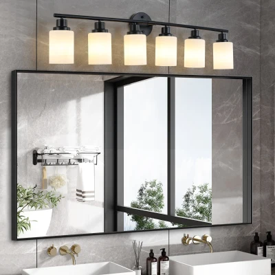 39" Modern 6-Light Vanity Light with Iron Frame, Black+White