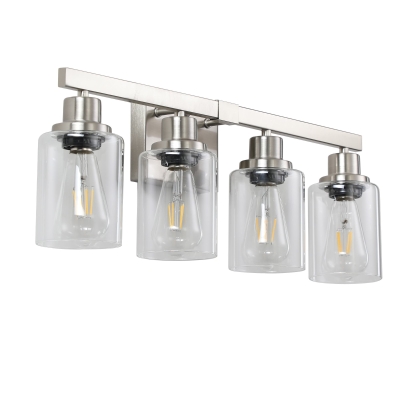 24" Modern 4-Light Bathroom Vanity Light Fixture with Clear Glass Shades, Brushed Nickel