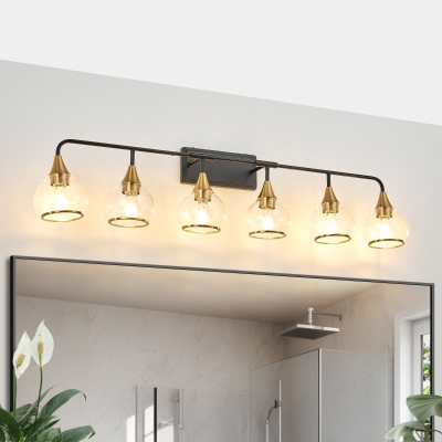 48" Modern 6-Light Vanity Wall Sconce with Clear Glass Shades, Black+Gold