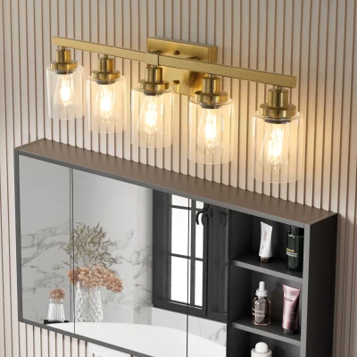 31" 5-Light Vanity Light with Clear Glass Shades, Golden