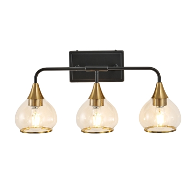 23" Industrial 3-Light Vanity Wall Sconce with Clear Glass Shades, Black+Gold