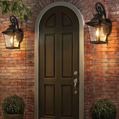 14" Outdoor Wall Lanterns 2-Pack with Clear Glass Panels, Black
