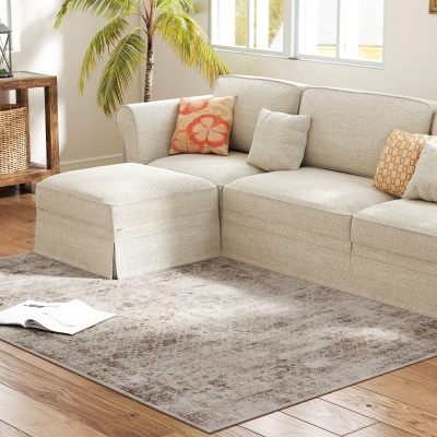 HOMCOM 4x6 Machine Washable Non-Slip Area Rug, Mixed-Brown