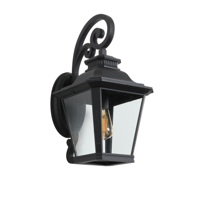 Outdoor Wall Lantern Light with Decorative Scroll Design, Black