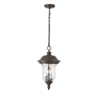 Rustic Outdoor Hanging Lantern with Clear Glass Shade, Brown+Bronze