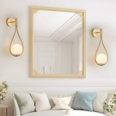 Set of 2 Modern Wall Sconces with Opal Glass Globe, Gold