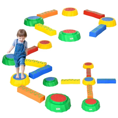 Outsunny 8pcs Balance Beam for Kids, 4 Sensory Pads and 4 Beams with Non-slip Surface & Bottom, Stackable Stepping Stones Kids for Boys Girls 3-6 Years, Multicoloured