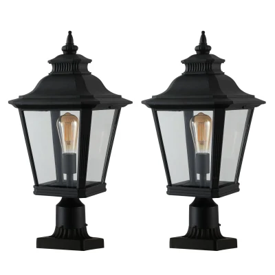 2-Pack Outdoor Post Lantern Lights with Weather-Resistant Design, Black