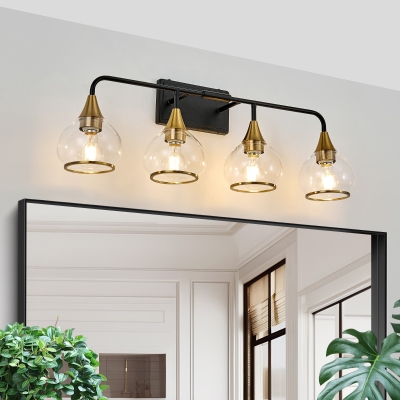 31" Modern 4-Light Vanity Wall Sconce with Clear Glass Shades, Black+Gold
