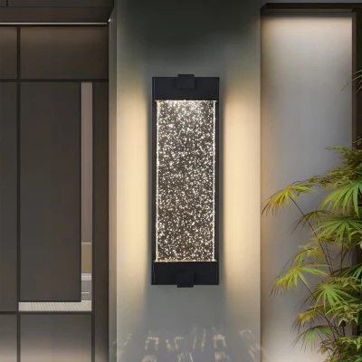 19" Outdoor Wall Light with Bubble Crystal Glass, Black