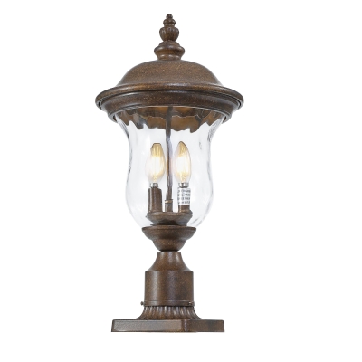 Vintage Outdoor Lamp Post Light with Clear Glass Shade, Brown+Bronze
