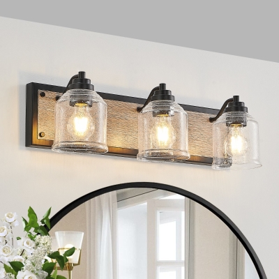 23" Farmhouse 3-Light Wall Sconce with Seeded Glass Shades, Black