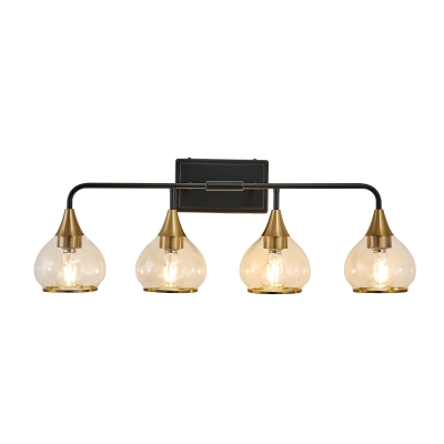 31" Modern 4-Light Vanity Wall Sconce with Clear Glass Shades, Black+Gold