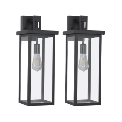 Set of 2 Modern Outdoor Wall Lanterns with E26 Bulb Compatible, Black
