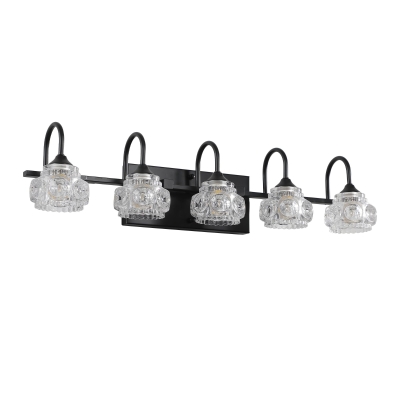 Retro 5-Light Vanity Light Fixture with Crystal Glass Shades, Black