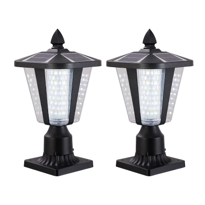 2-Pack Solar Powered Outdoor Lantern with LED, Black