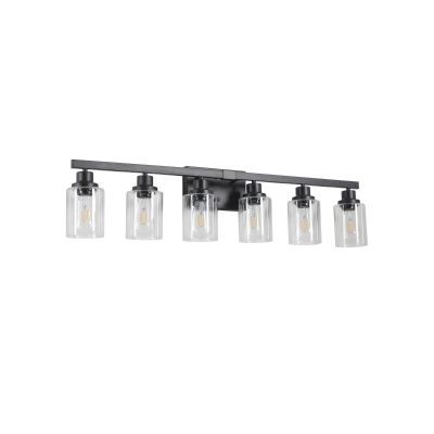 37" Modern 6-Light Bathroom Vanity Light Fixture with Clear Glass Shades, Black