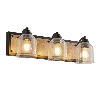 23" Farmhouse 3-Light Wall Sconce with Seeded Glass Shades, Black