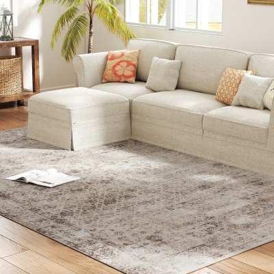 HOMCOM 8x10 Machine Washable Non-Slip Area Rug, Mixed-Brown