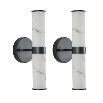 Set of 2 Resin Marble Texture Wall Lights with Iron Metal Frame, Black
