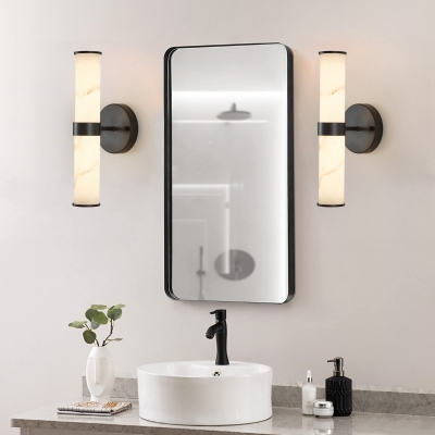 Set of 2 Resin Marble Texture Wall Lights with Iron Metal Frame, Black