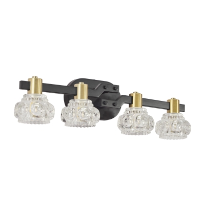 23.5" Vintage 4-Light Wall Sconce with Crystal Shades, Black+Gold