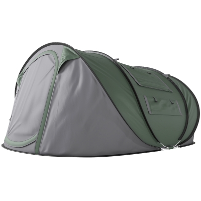 Outsunny 4 Person Camping Tent, Easy Pop Up Tent with Doors, Windows and Carry Bag, Automatic Setup Tent for Hiking, Dark Green