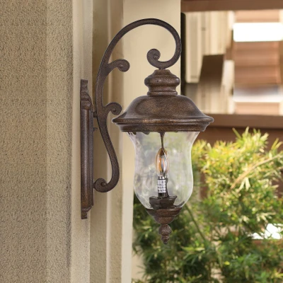 Vintage Outdoor Wall Lantern with Clear Glass Shade, Brown+Bronze