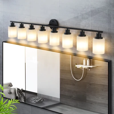 52" Modern 8-Light Vanity Light with Iron Frame, Black+White