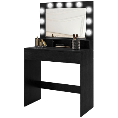 HOMCOM Vanity Table, Makeup Dressing Table with LED Lighting Mirror, Drawers, for Bedroom, Black