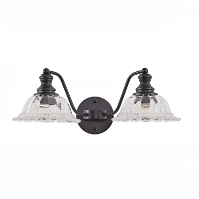 20" Vintage 2-Light Vanity Fixture with Clear Glass Lampshade, Black