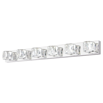 Modern 6-Light LED Wall Sconce with Clear Crystal Shades, Silver