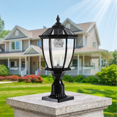 Solar Powered LED Outdoor Lantern with Elegant Glass Design, Black
