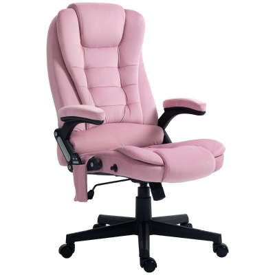 Vinsetto Reclining Massage Office Chair, Executive Office Chair with High Back, Swivel Wheels, Pink