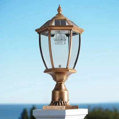 Solar Powered LED Outdoor Lantern with Elegant Glass Design, Bronze