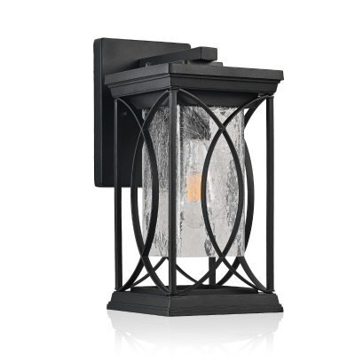 Outdoor Wall Lantern with Crackled Glass, Black