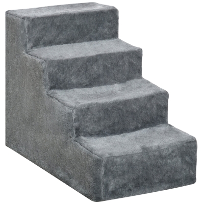 PawHut 4-Step Dog Ramp for Sofa, Bed, and Couch, with Removable Cover, Light Grey