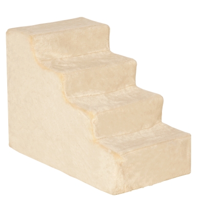 PawHut 4-Step Dog Ramp for Sofa, Bed, and Couch, with Removable Cover, Beige