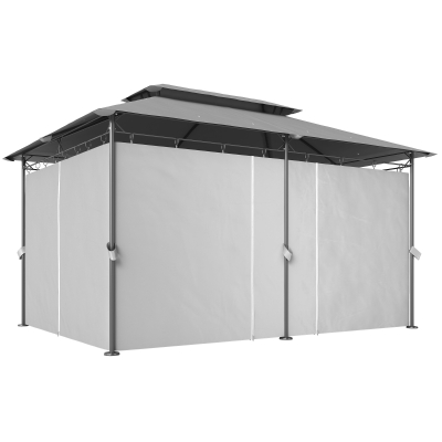 Outsunny 10' x 13' Double Roof Patio Gazebo, Outdoor Gazebo with Curtains, for Garden, Lawn, Backyard and Deck, Dark Grey