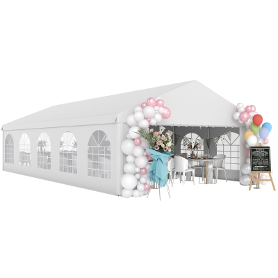 Outsunny 32'x16' Large Patio Gazebo, Steel Party Event Wedding Tent Canopy Carport Garage W/ 4 Removable Sidewalls for Outdoor Parking, White