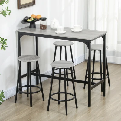 HOMCOM 5-Piece Counter-Height Bar Table Set with 4 Stools, Gray