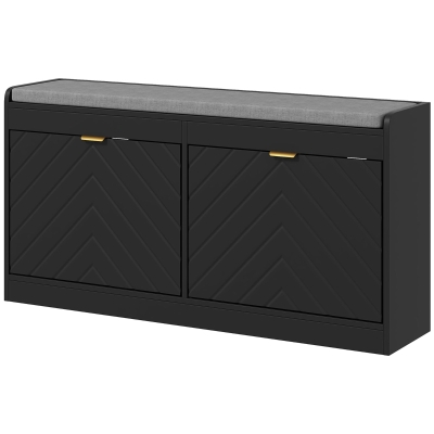 HOMCOM Shoe Storage with Seat, Upholstered Hallway Bench, Shoe Bench with 2 Flip Drawers and 4 Vents for 8 Pairs of Shoes