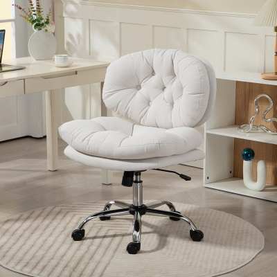HOMCOM Computer Desk Chair, Armless Office Chair with Wide Padded Seat and Adjustable Height, Cream White