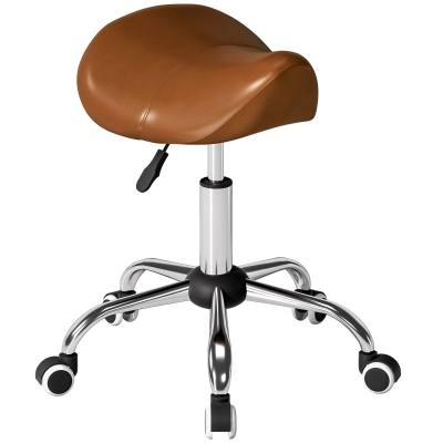 HOMCOM Cosmetic Stool 360° Rotate Height Adjustable Salon Massage Spa Chair Hydraulic Rolling Faux Leather Saddle Stool, Brown