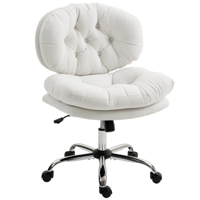 HOMCOM Computer Desk Chair, Armless Office Chair with Wide Padded Seat and Adjustable Height, Cream White