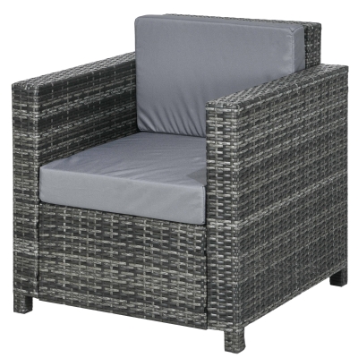 Outsunny Outdoor Rattan Sofa, Patio Wicker Armchair with Cushions for Garden, Balcony, Porch, Grey