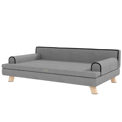 PawHut Elevated Dog Sofa Bed, Cat Couch with Cushion, Washable Cover, Wooden Legs, for Medium & Large Dogs, Light Grey