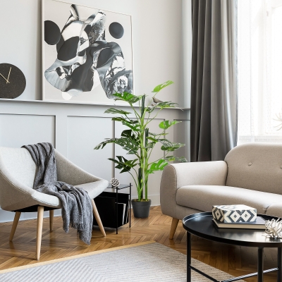 Outsunny 3FT Artificial Monstera Deliciosa Tree, Faux Plant with 21 Leaves, Fake Tree in Nursery Pot for Indoor , Green