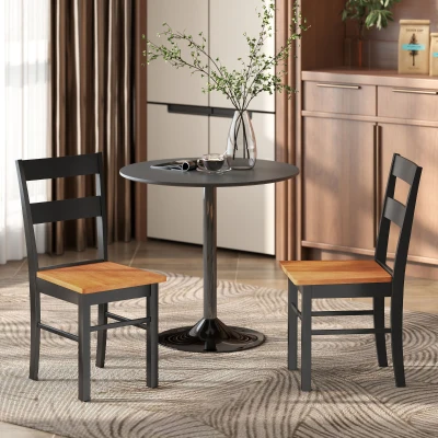HOMCOM Farmhouse Dining Chairs, Set of 2 Rubber Wood, Black